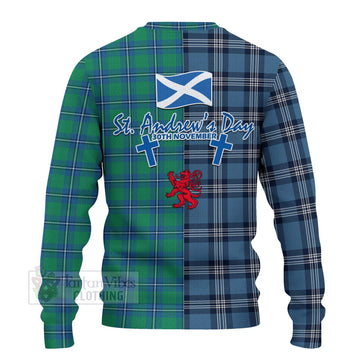 Tartan Vibes Clothing Irvine Tartan Knitted Sweater Happy St. Andrew's Day Half Tartan Style