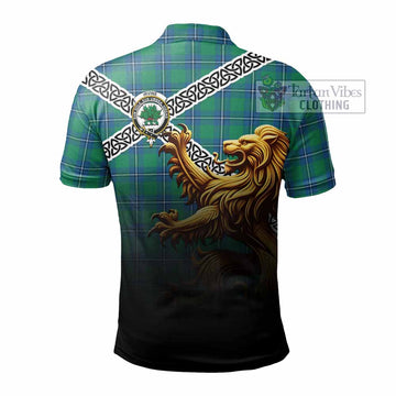 Irvine Crest Tartan Polo Shirt with Golden Lion Emblem Celtic Style