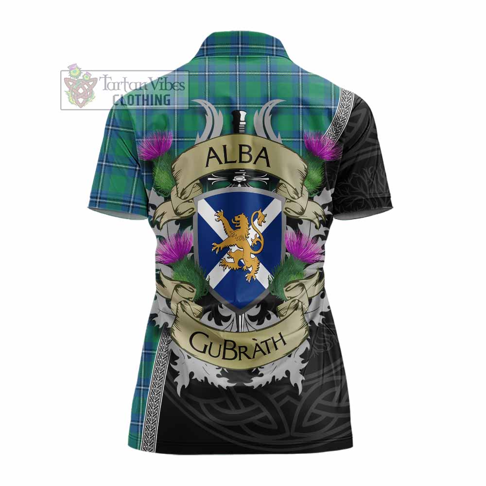 Tartan Vibes Clothing Irvine Tartan Family Crest Women's Polo Shirt Lion Rampant Royal Thistle Shield Celtic Inspired