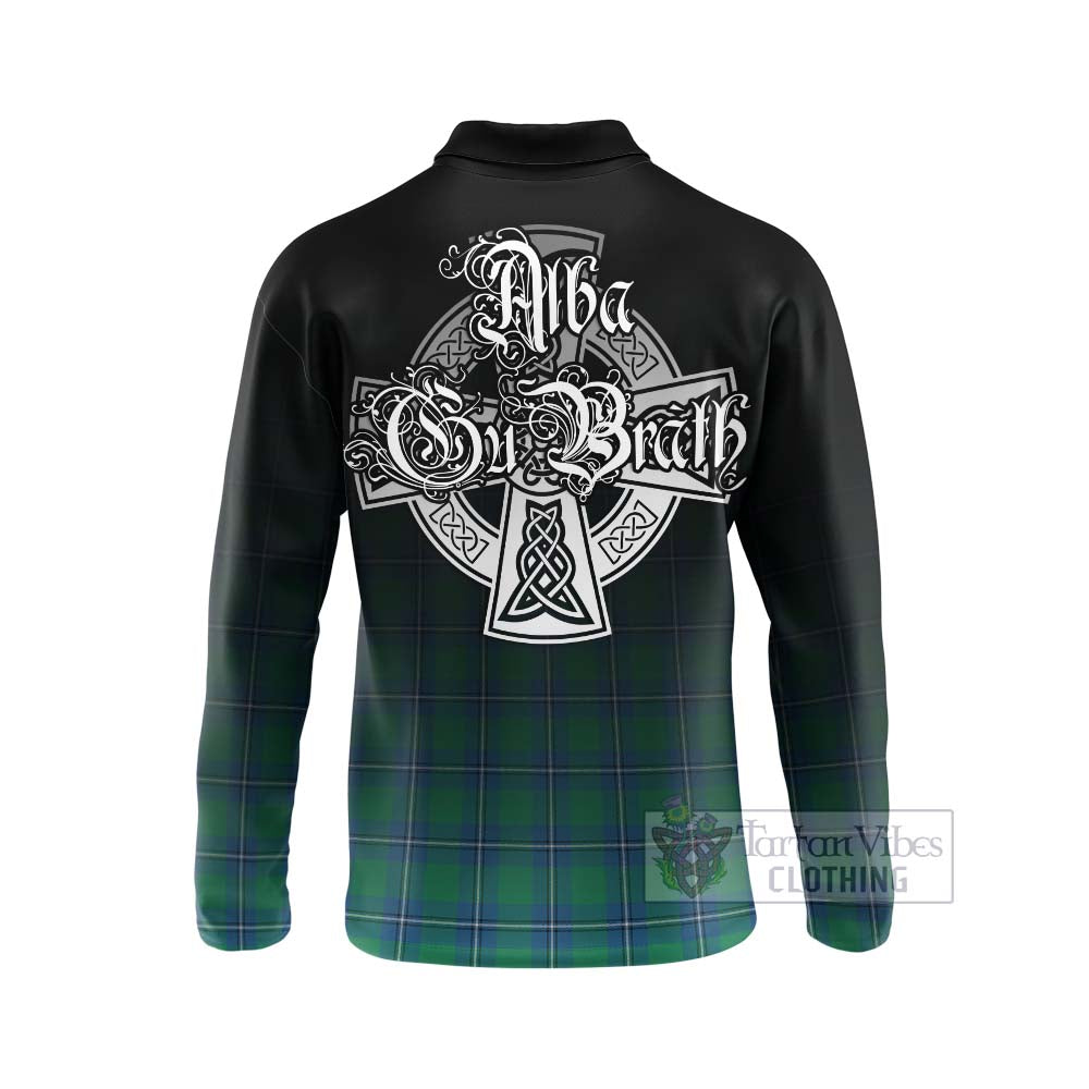 Tartan Vibes Clothing Irvine Tartan Long Sleeve Polo Shirt Featuring Alba Gu Brath Family Crest Celtic Inspired