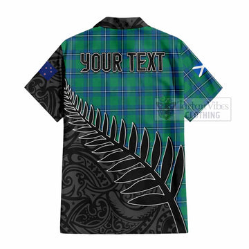 Irvine Crest Tartan Hawaiian Shirt with New Zealand Silver Fern Half Style