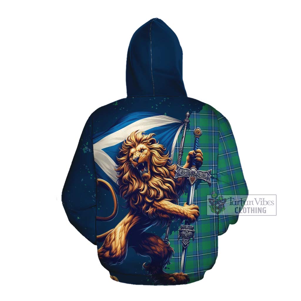 Tartan Vibes Clothing Irvine Tartan Family Crest Cotton Hoodie with Scottish Majestic Lion