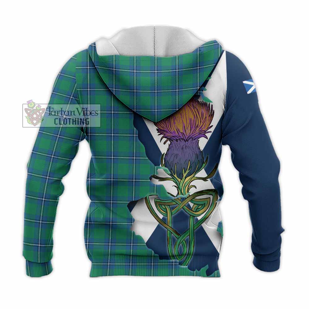 Tartan Vibes Clothing Irvine Tartan Family Crest Knitted Hoodie Scottish Thistle Celtic Inspired