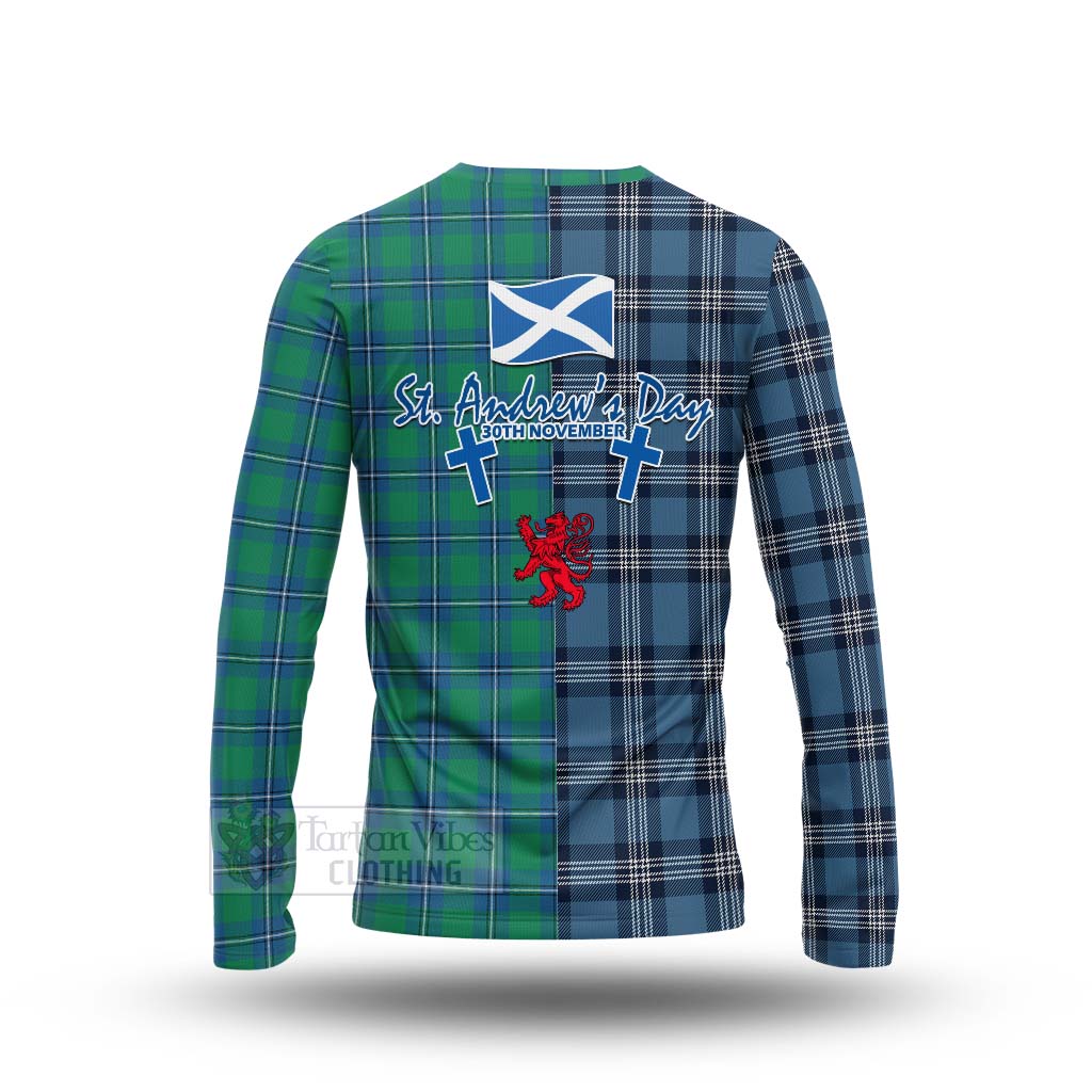 Tartan Vibes Clothing Irvine Tartan Long Sleeve T-Shirt Happy St. Andrew's Day Half Tartan Style