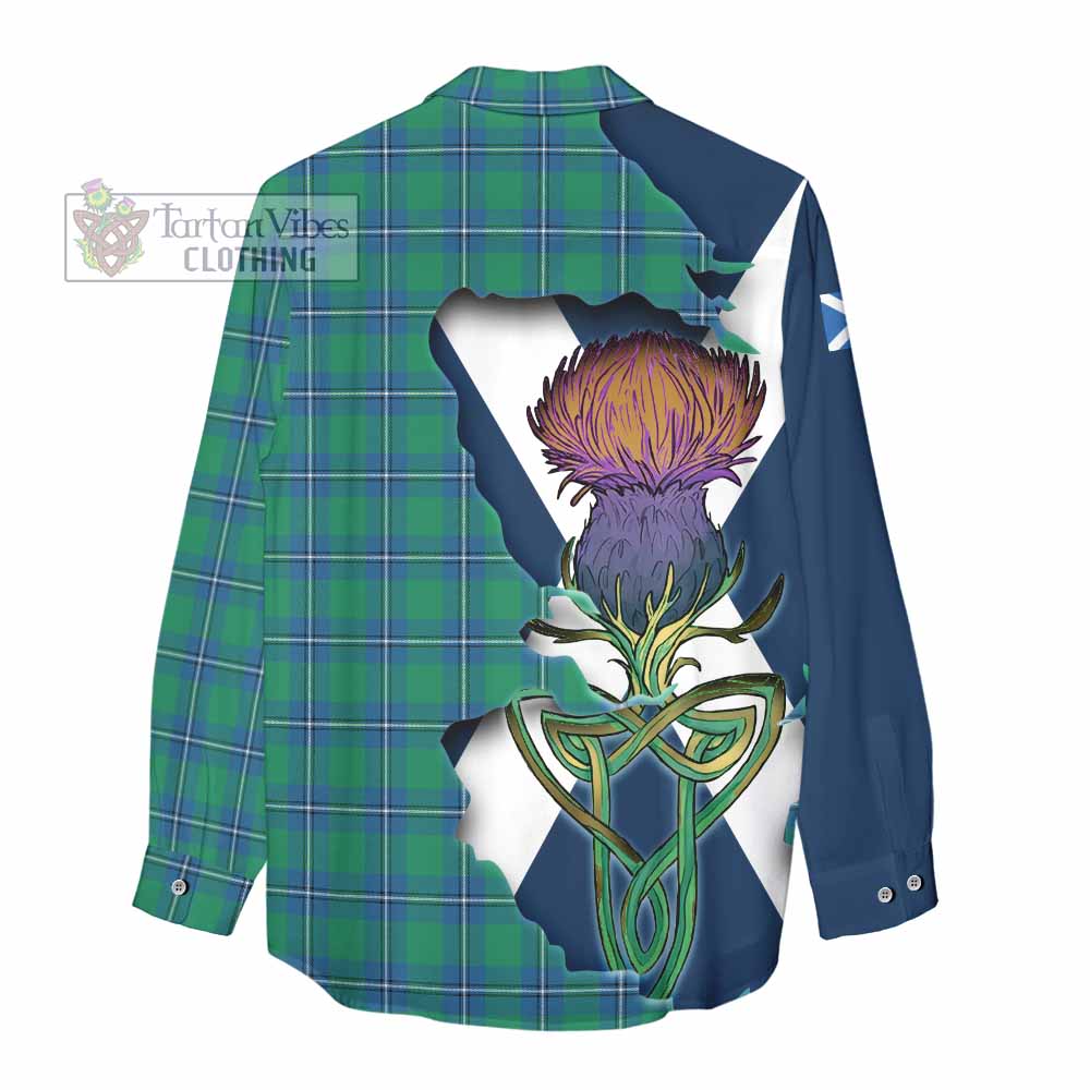 Tartan Vibes Clothing Irvine Tartan Family Crest Women's Casual Shirt Scottish Thistle Celtic Inspired