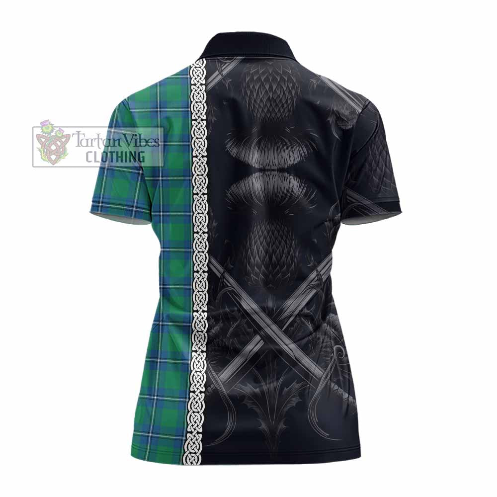 Tartan Vibes Clothing Irvine Tartan Women's Polo Shirt with Family Crest Cross Sword Thistle Celtic Vibes
