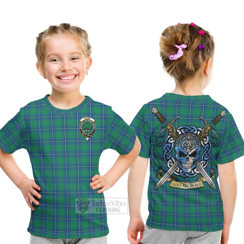 Tartan Vibes Clothing Irvine Tartan Kid T-Shirt with Family Crest Celtic Skull Style