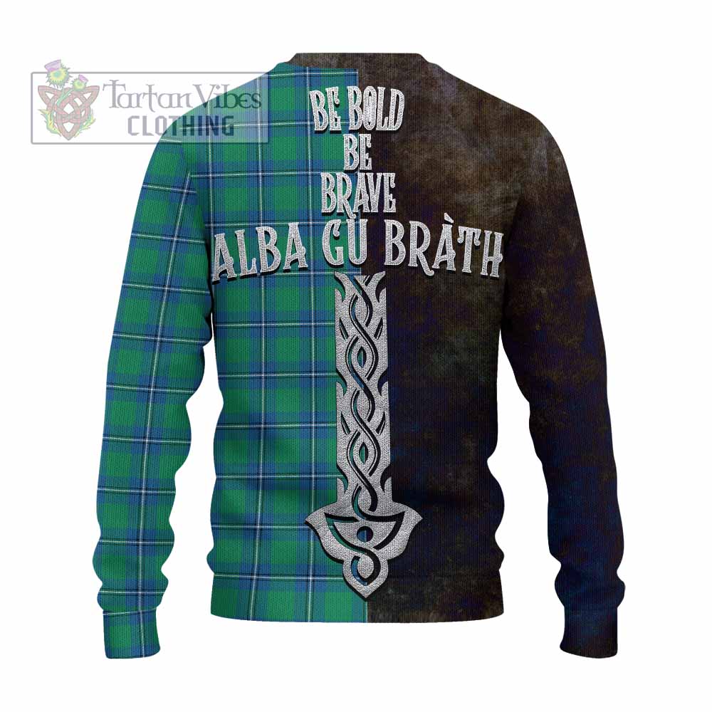 Tartan Vibes Clothing Irvine Tartan Family Crest Knitted Sweater Alba Gu Brath Be Brave Lion Ancient Style