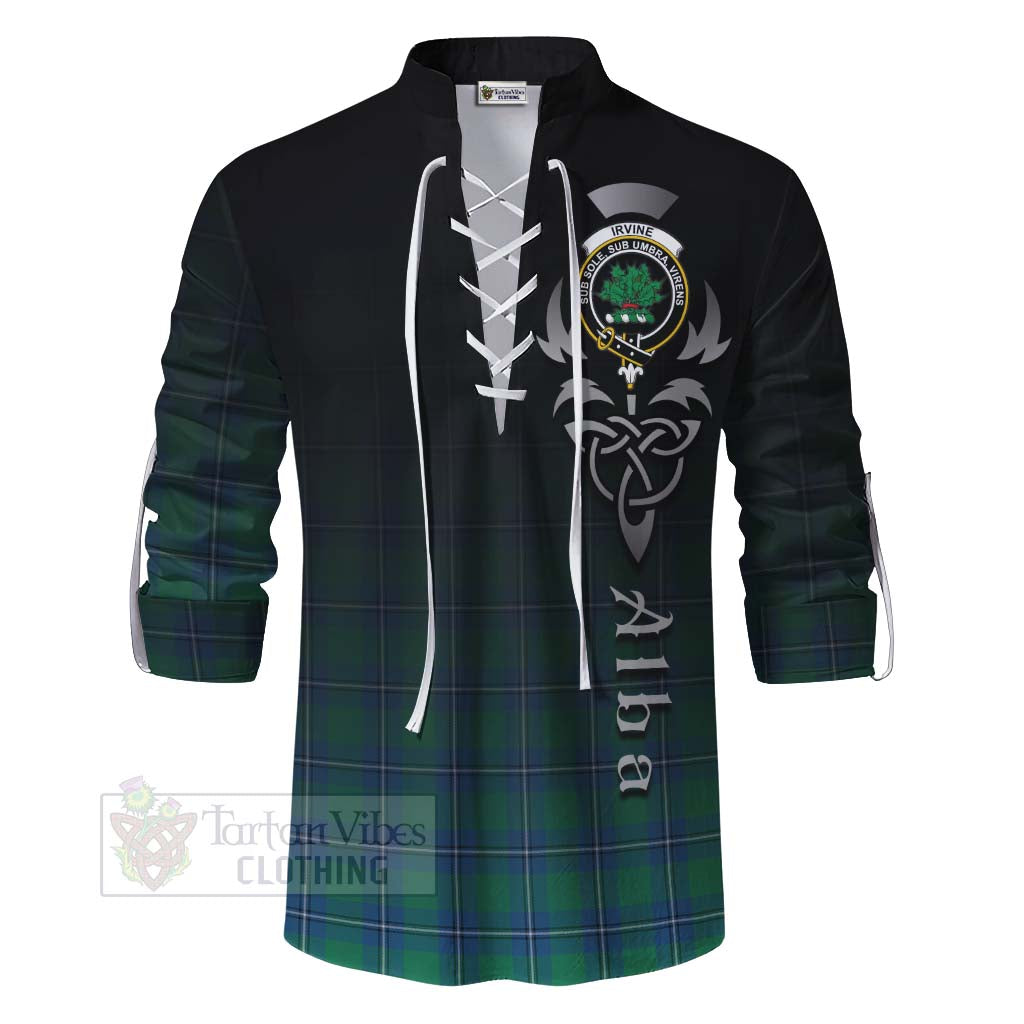 Tartan Vibes Clothing Irvine Tartan Ghillie Kilt Shirt Featuring Alba Gu Brath Family Crest Celtic Inspired