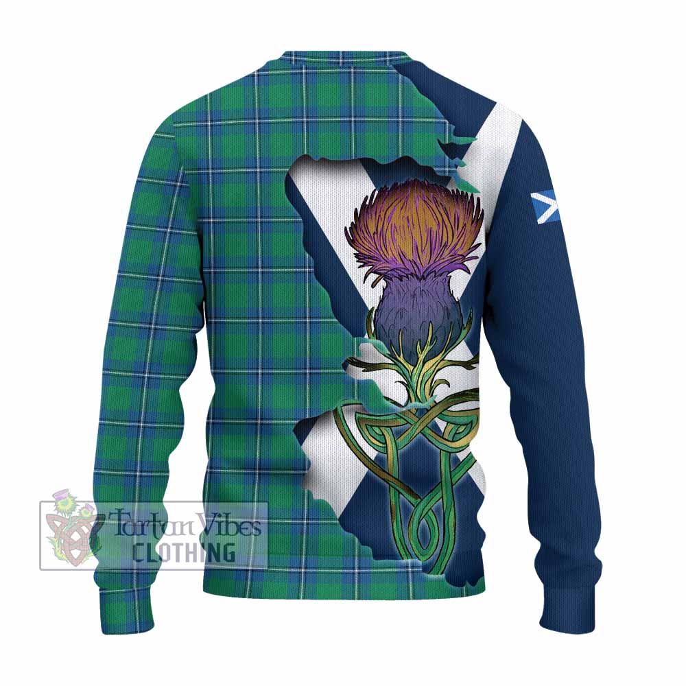 Tartan Vibes Clothing Irvine Tartan Family Crest Knitted Sweater Scottish Thistle Celtic Inspired