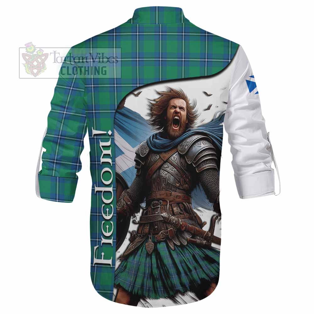 Tartan Vibes Clothing Irvine Crest Tartan Ghillie Kilt Shirt Inspired by the Freedom of Scottish Warrior