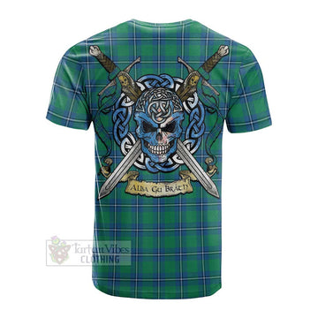 Irvine Tartan Cotton T-shirt with Family Crest Celtic Skull Style