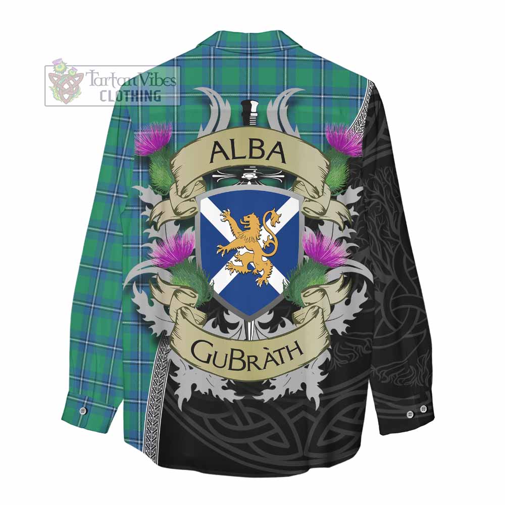 Tartan Vibes Clothing Irvine Tartan Family Crest Women's Casual Shirt Lion Rampant Royal Thistle Shield Celtic Inspired