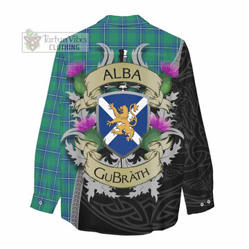 Tartan Vibes Clothing Irvine Tartan Family Crest Women's Casual Shirt Lion Rampant Royal Thistle Shield Celtic Inspired