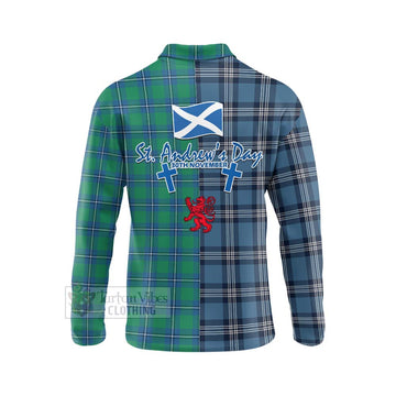 Irvine Tartan Long Sleeve Polo Shirt Happy St. Andrew's Day Half Tartan Style
