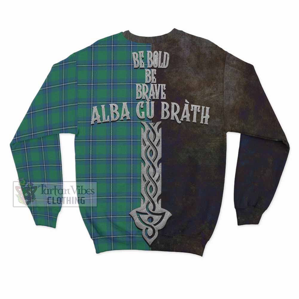 Tartan Vibes Clothing Irvine Tartan Family Crest Sweatshirt Alba Gu Brath Be Brave Lion Ancient Style