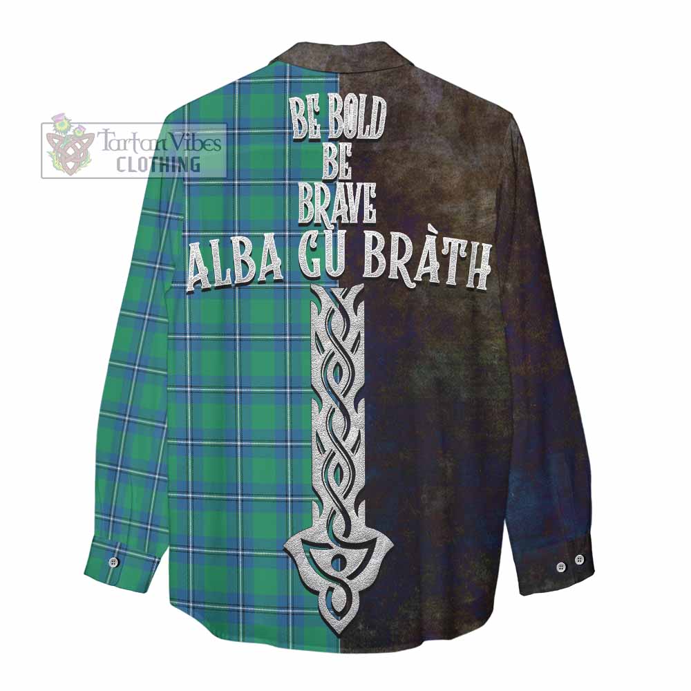 Tartan Vibes Clothing Irvine Tartan Family Crest Women's Casual Shirt Alba Gu Brath Be Brave Lion Ancient Style