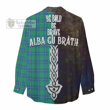 Irvine Tartan Family Crest Women's Casual Shirt Alba Gu Brath Be Brave Lion Ancient Style