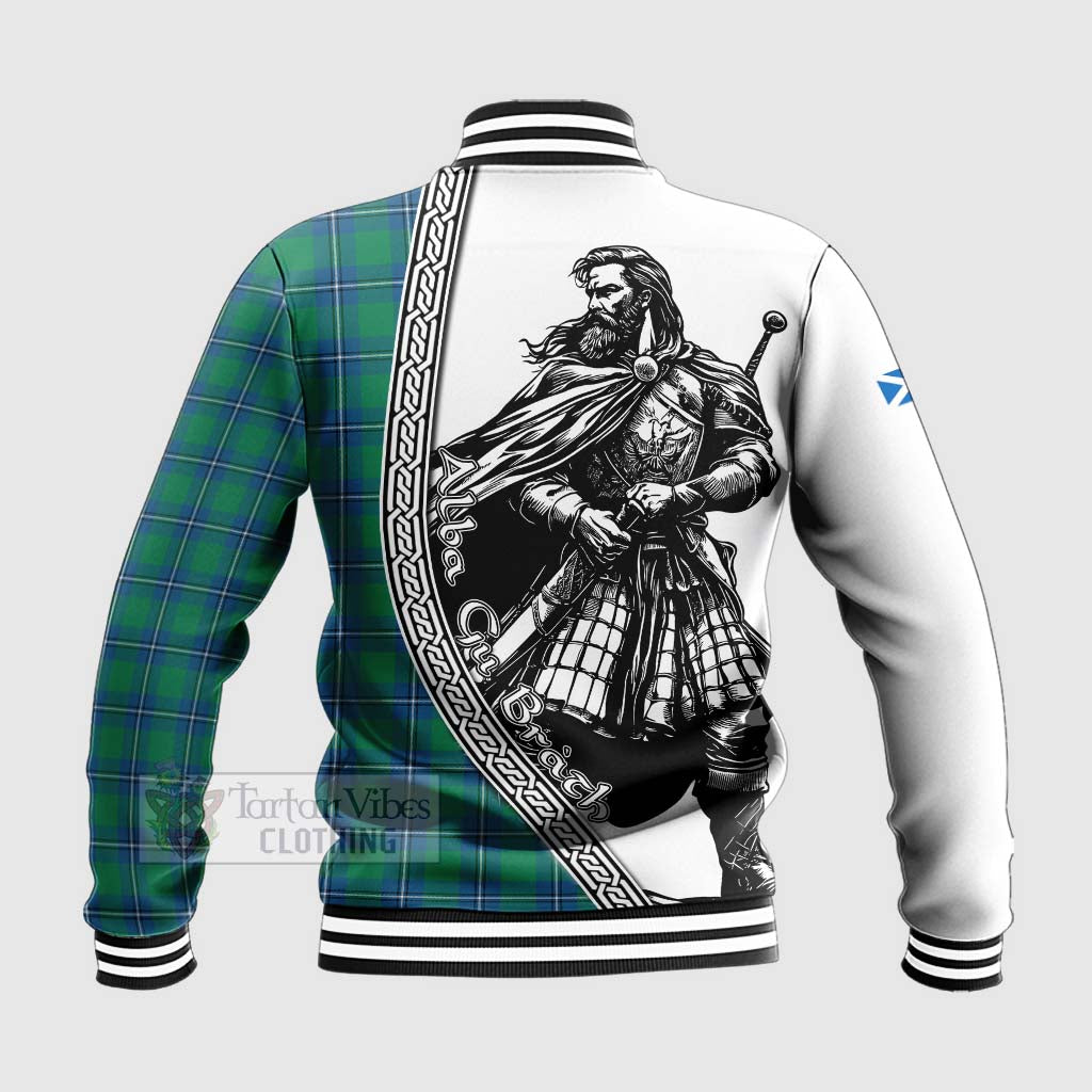 Tartan Vibes Clothing Irvine Tartan Clan Crest Baseball Jacket with Highlander Warrior Celtic Style