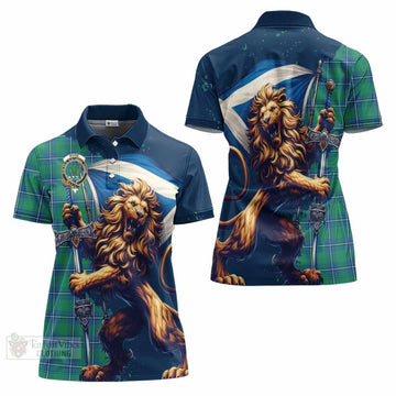 Tartan Vibes Clothing Irvine Tartan Family Crest Women's Polo Shirt with Scottish Majestic Lion