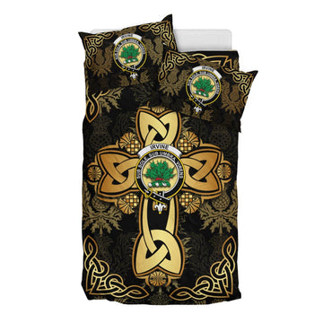 Irvine Clan Bedding Sets Gold Thistle Celtic Style