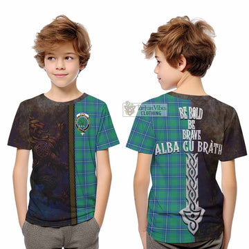 Irvine Tartan Family Crest Kid T-Shirt Alba Gu Brath Be Brave Lion Ancient Style