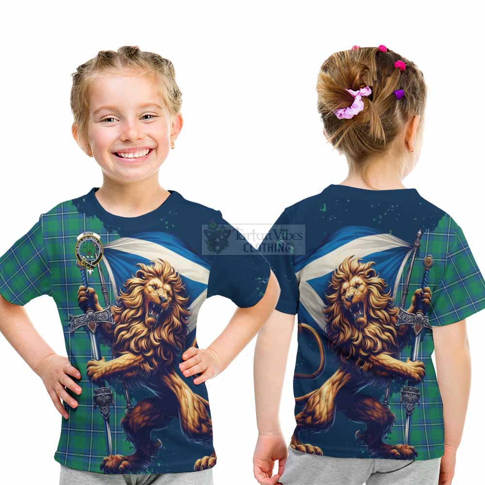 Tartan Vibes Clothing Irvine Tartan Family Crest Kid T-Shirt with Scottish Majestic Lion