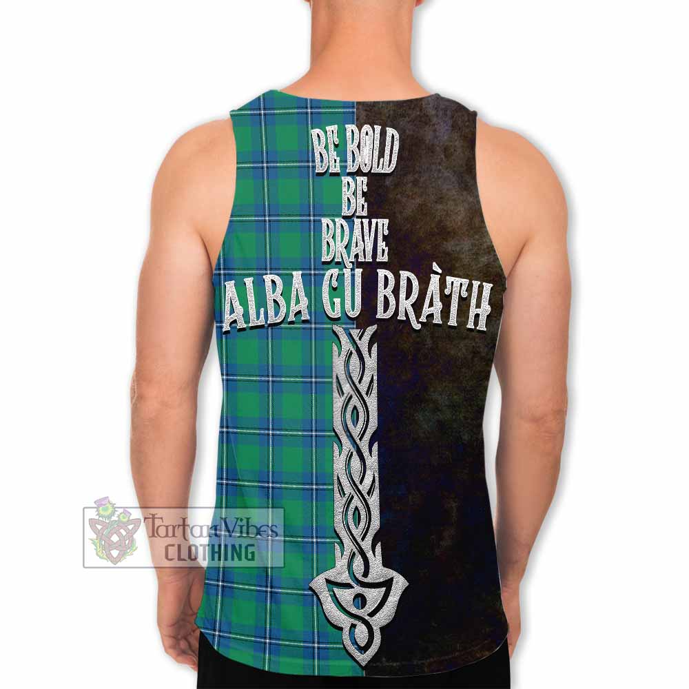 Tartan Vibes Clothing Irvine Tartan Family Crest Men's Tank Top Alba Gu Brath Be Brave Lion Ancient Style