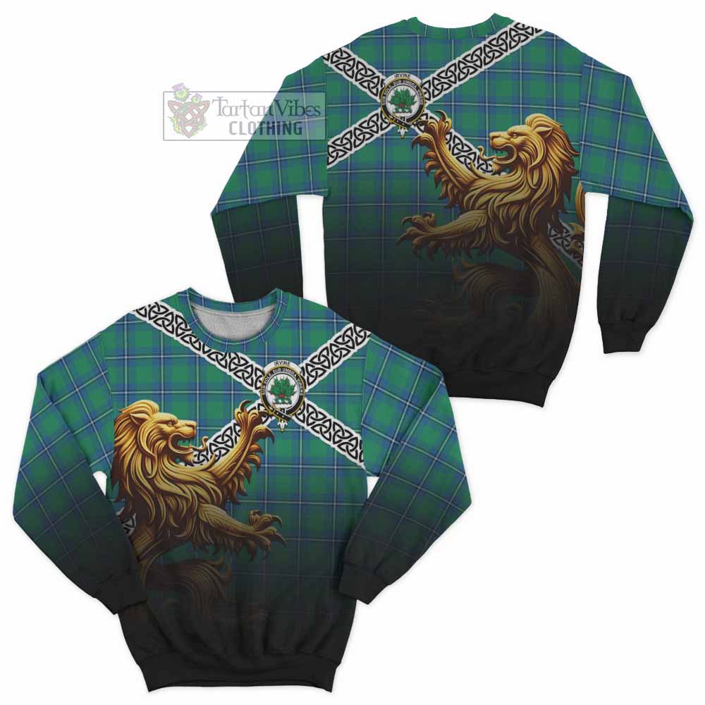 Tartan Vibes Clothing Irvine Crest Tartan Sweatshirt with Golden Lion Emblem Celtic Style