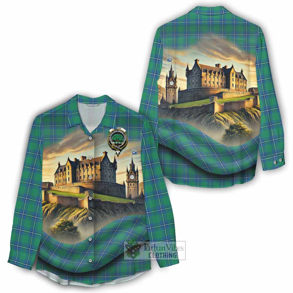 Tartan Vibes Clothing Irvine Tartan Family Crest Women's Casual Shirt with Scottish Ancient Castle Style
