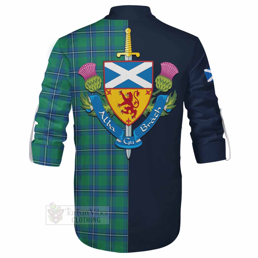 Irvine Tartan Ghillie Kilt Shirt Alba with Scottish Lion Royal Arm Half Style