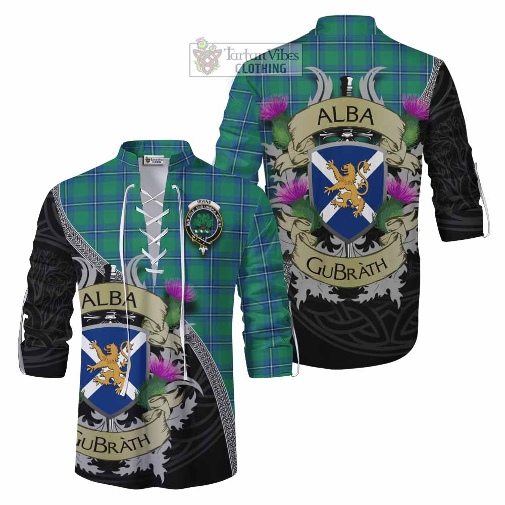 Tartan Vibes Clothing Irvine Tartan Family Crest Ghillie Kilt Shirt Lion Rampant Royal Thistle Shield Celtic Inspired