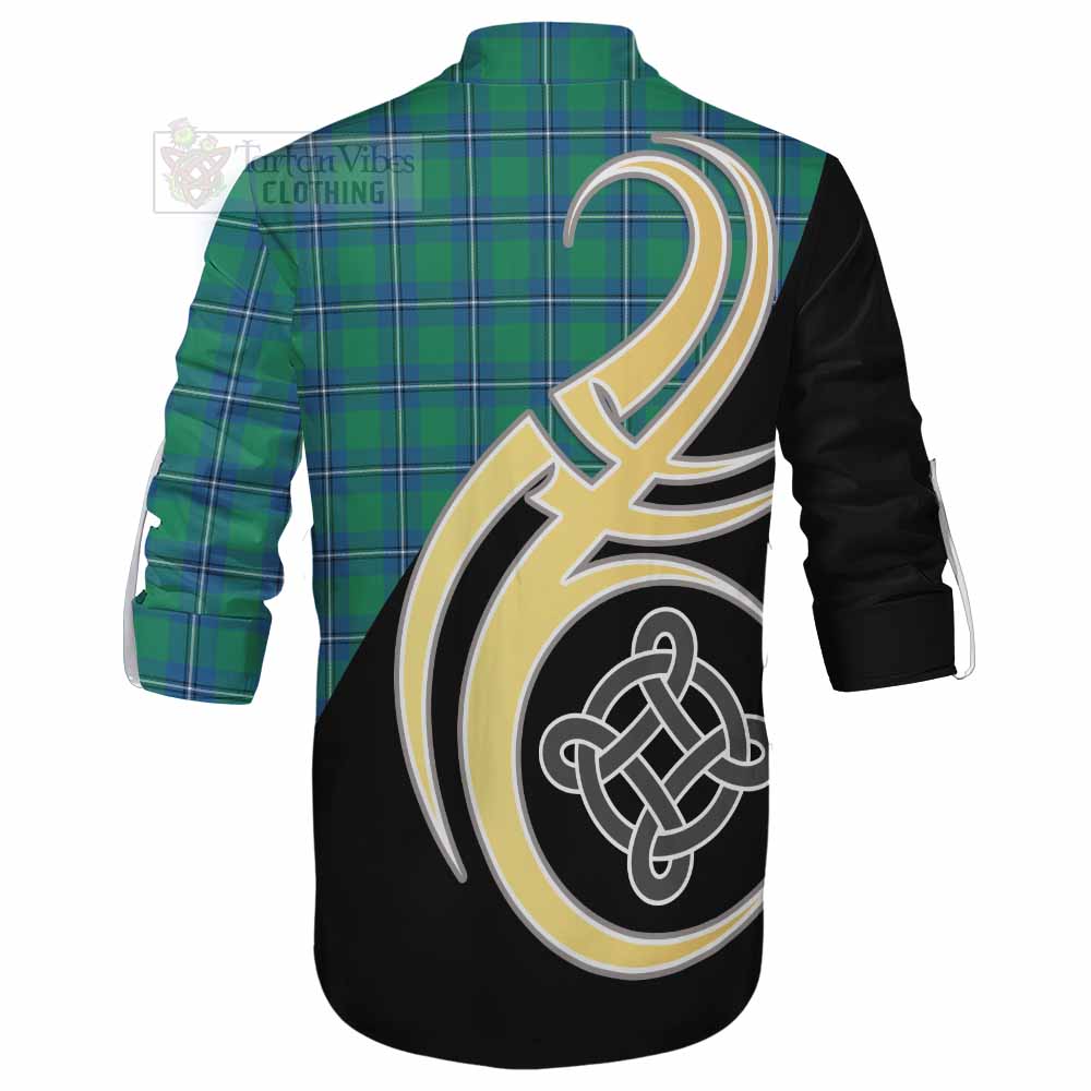 Tartan Vibes Clothing Irvine Tartan Ghillie Kilt Shirt with Family Crest and Celtic Symbol Style