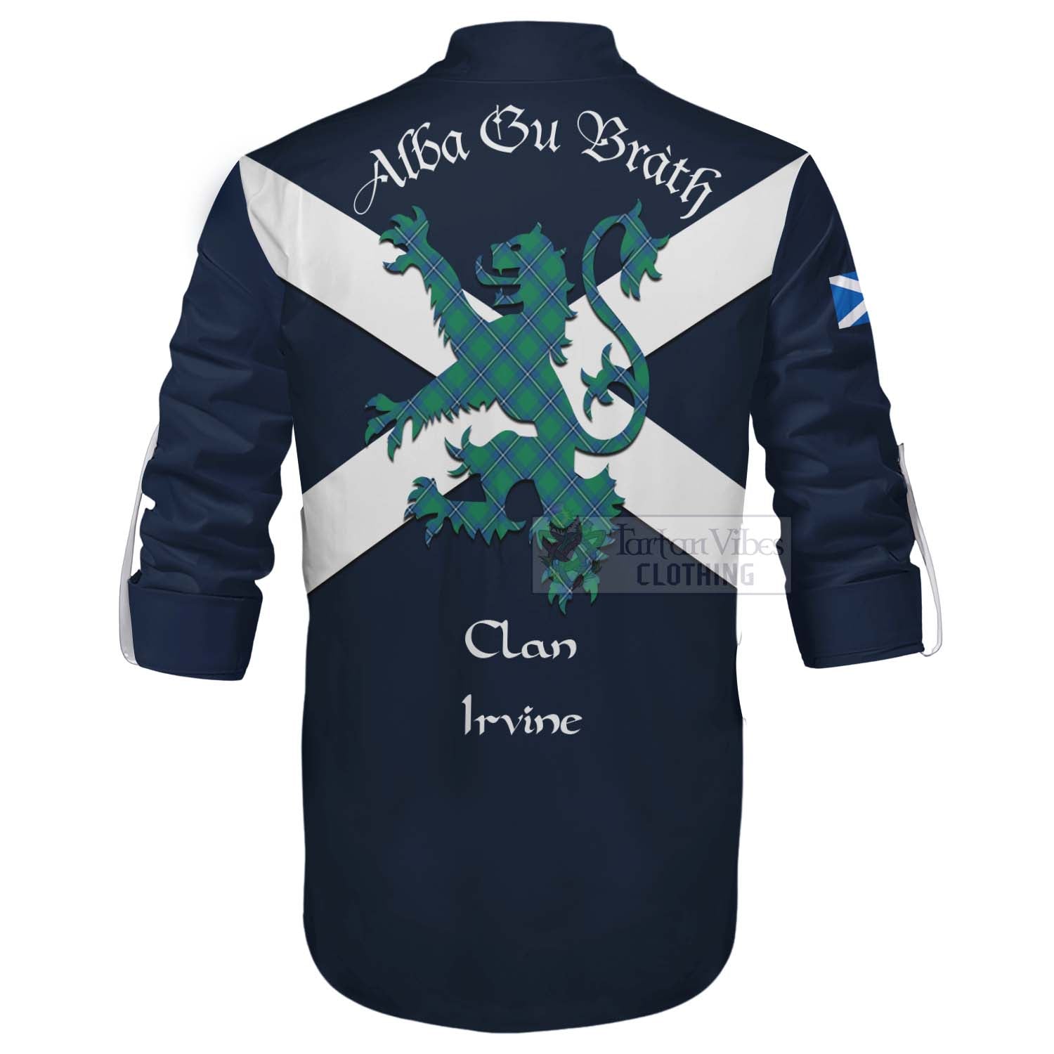 Tartan Vibes Clothing Irvine Tartan Lion Rampant Ghillie Kilt Shirt Proudly Display Your Heritage with Alba Gu Brath and Clan Name