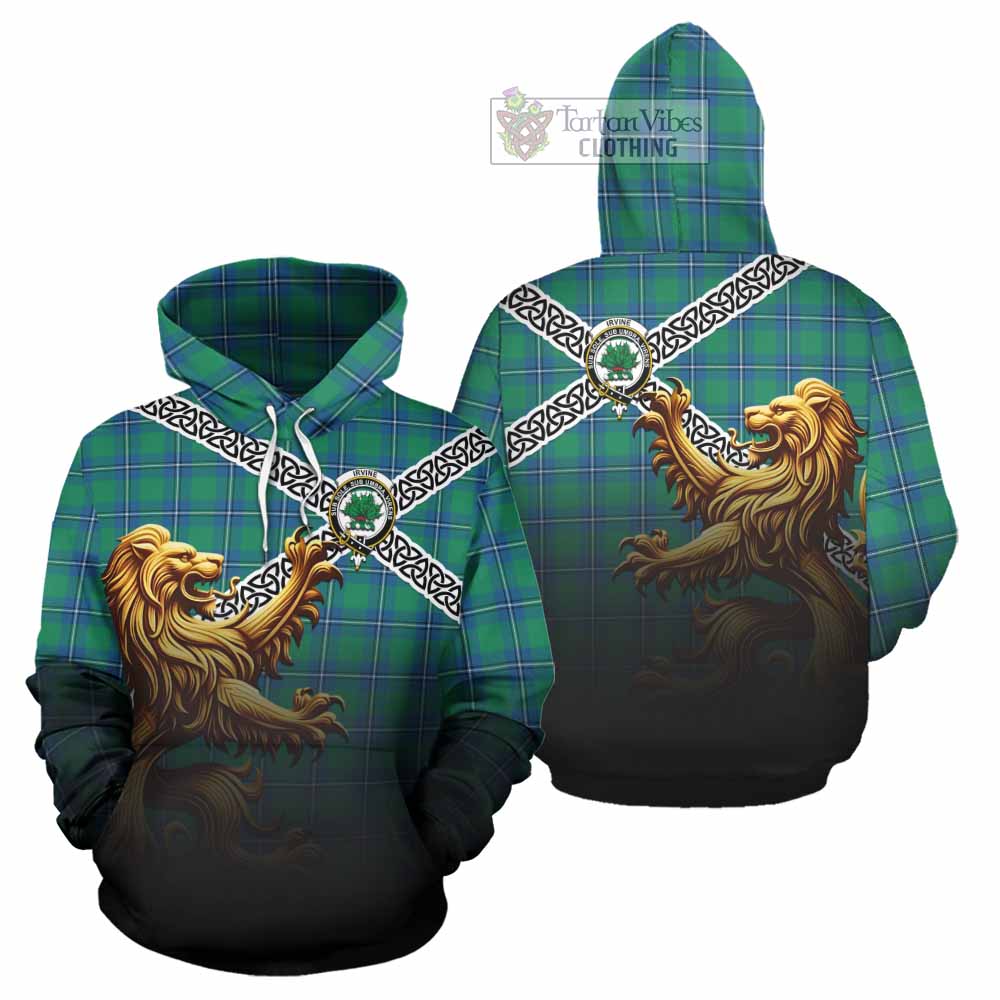 Tartan Vibes Clothing Irvine Crest Tartan Hoodie with Golden Lion Emblem Celtic Style
