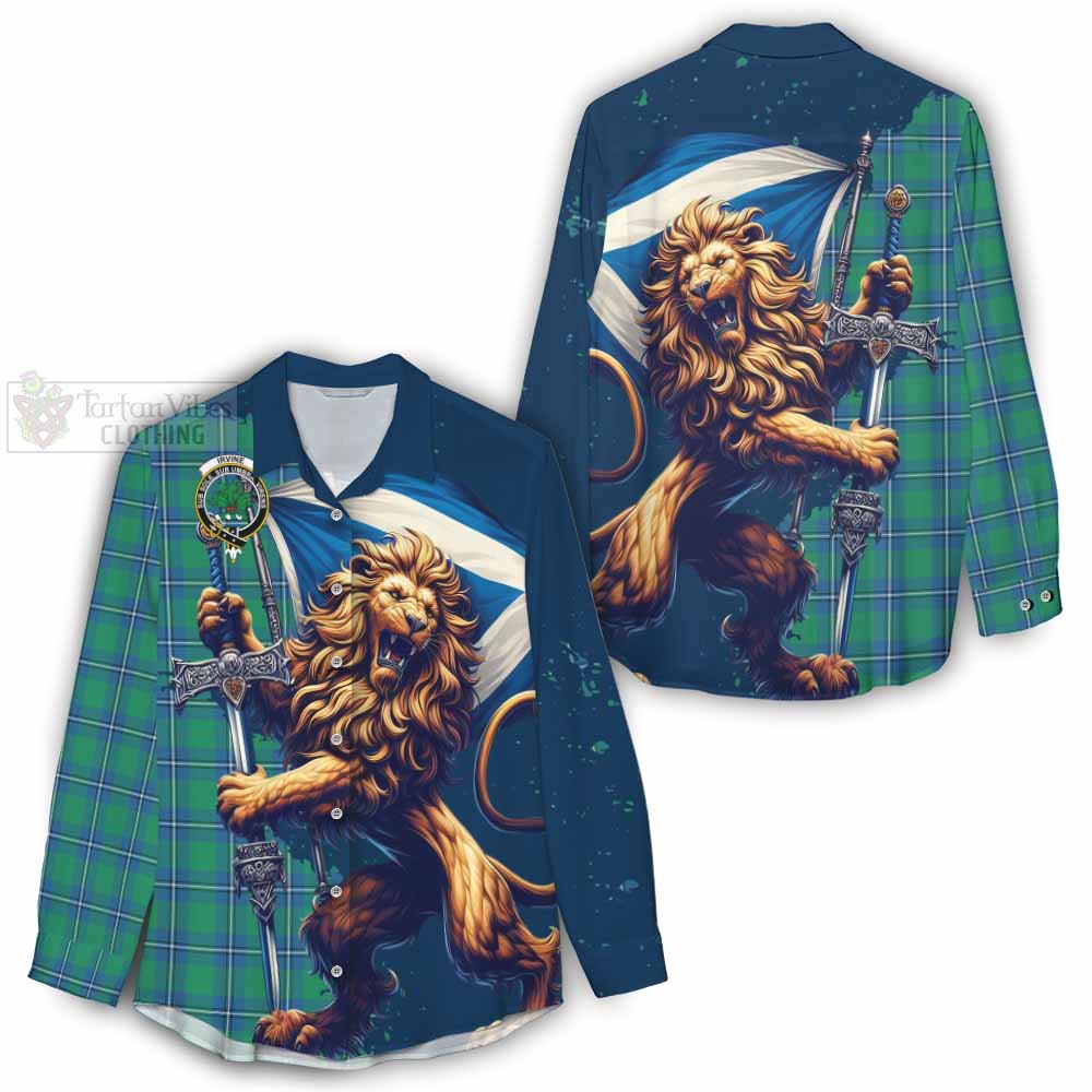 Tartan Vibes Clothing Irvine Tartan Family Crest Women's Casual Shirt with Scottish Majestic Lion