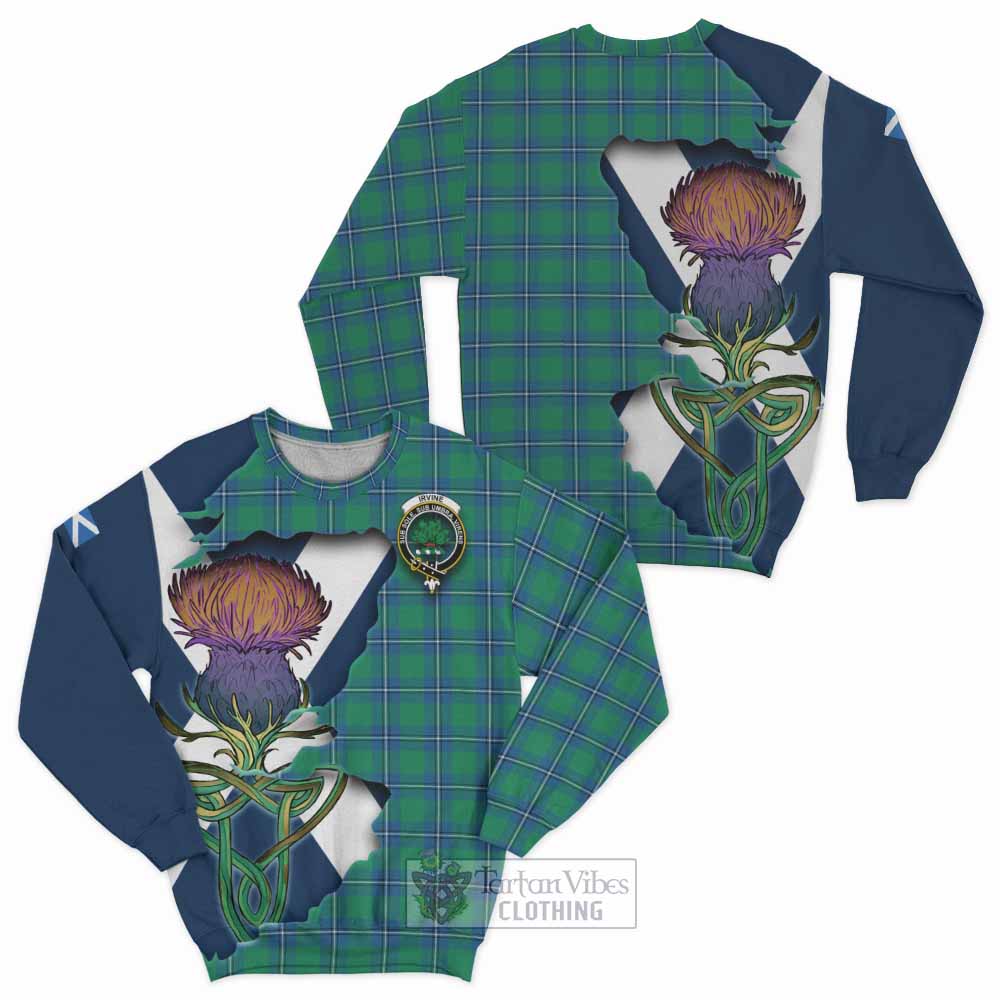 Tartan Vibes Clothing Irvine Tartan Family Crest Sweatshirt Scottish Thistle Celtic Inspired