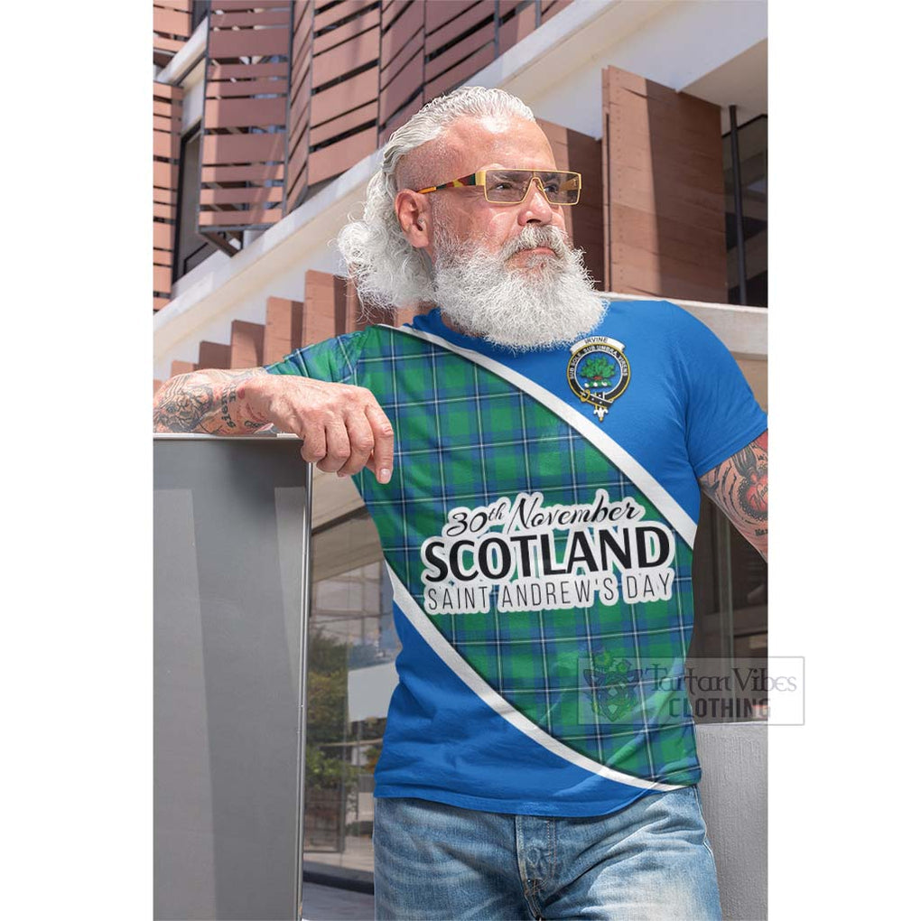 Tartan Vibes Clothing Irvine Family Crest Tartan Cotton T-shirt Celebrate Saint Andrew's Day in Style