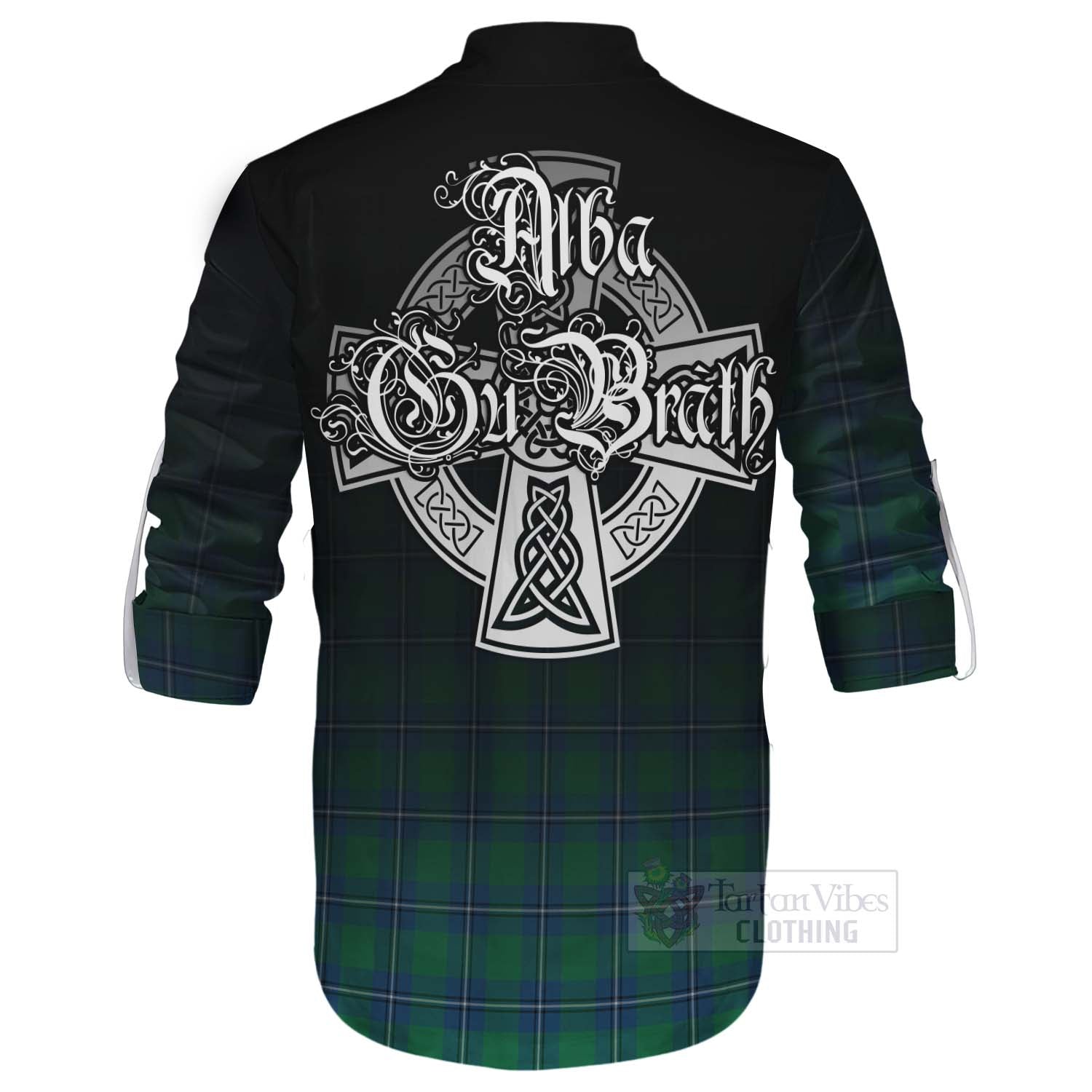 Tartan Vibes Clothing Irvine Tartan Ghillie Kilt Shirt Featuring Alba Gu Brath Family Crest Celtic Inspired