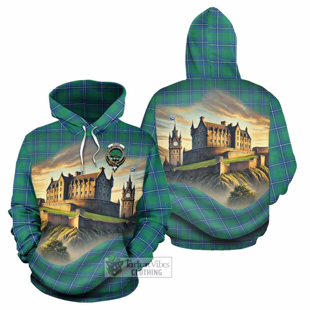 Tartan Vibes Clothing Irvine Tartan Family Crest Hoodie with Scottish Ancient Castle Style