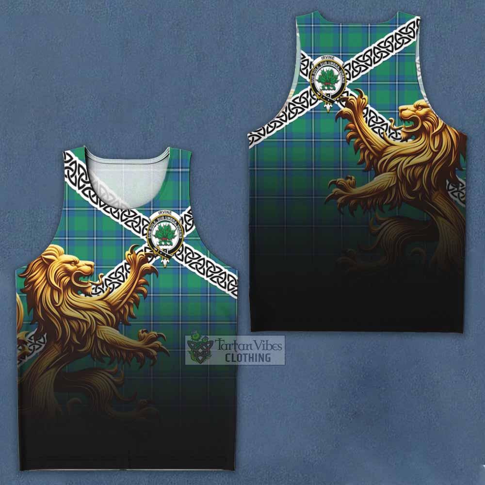 Tartan Vibes Clothing Irvine Crest Tartan Men's Tank Top with Golden Lion Emblem Celtic Style