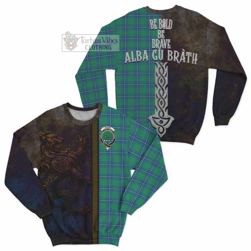 Tartan Vibes Clothing Irvine Tartan Family Crest Sweatshirt Alba Gu Brath Be Brave Lion Ancient Style