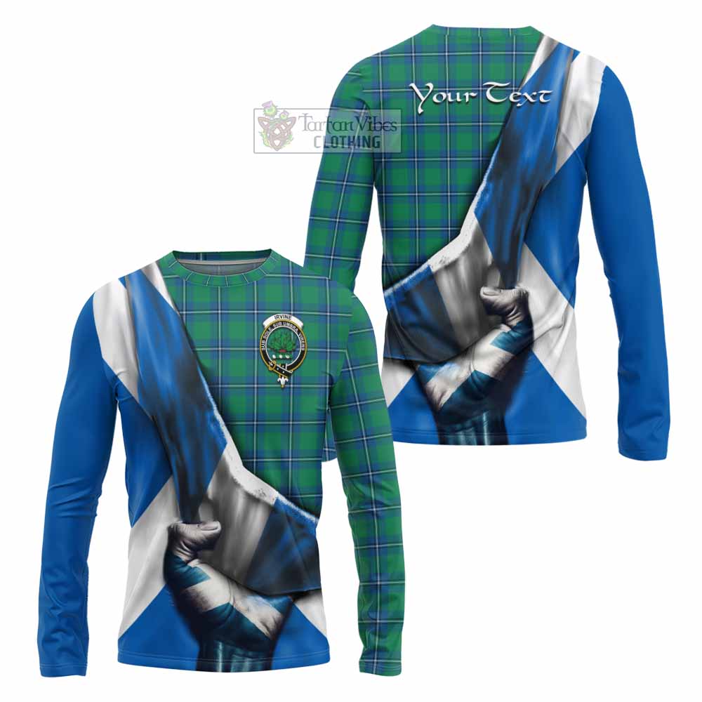 Tartan Vibes Clothing Irvine Tartan Long Sleeve T-Shirt with Family Crest Scotland Patriotic Style
