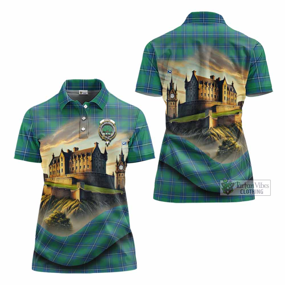 Tartan Vibes Clothing Irvine Tartan Family Crest Women's Polo Shirt with Scottish Ancient Castle Stype