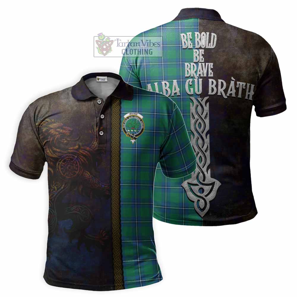 Tartan Vibes Clothing Irvine Tartan Family Crest Polo Shirt Alba Gu Brath Be Brave Lion Ancient Style