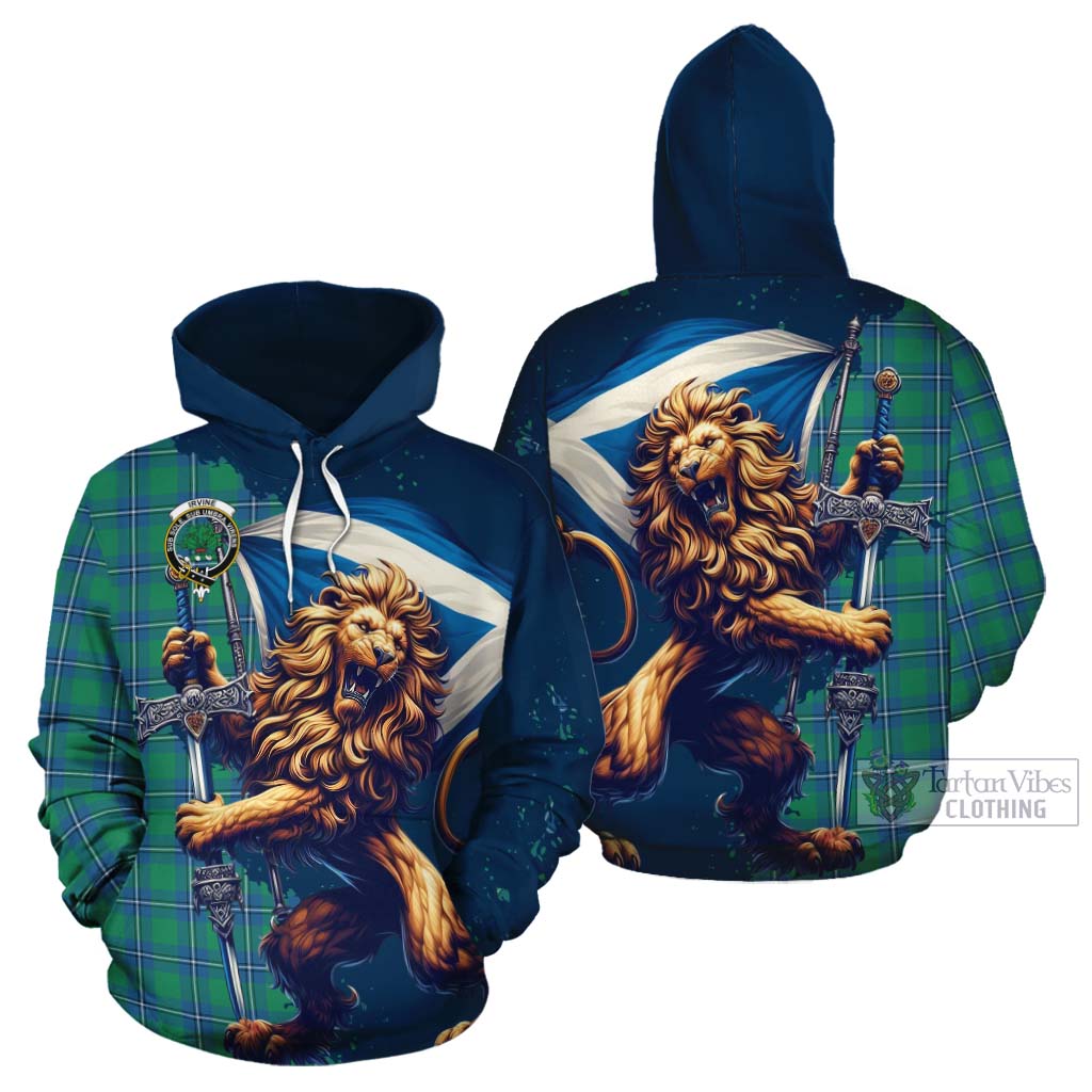 Tartan Vibes Clothing Irvine Tartan Family Crest Cotton Hoodie with Scottish Majestic Lion