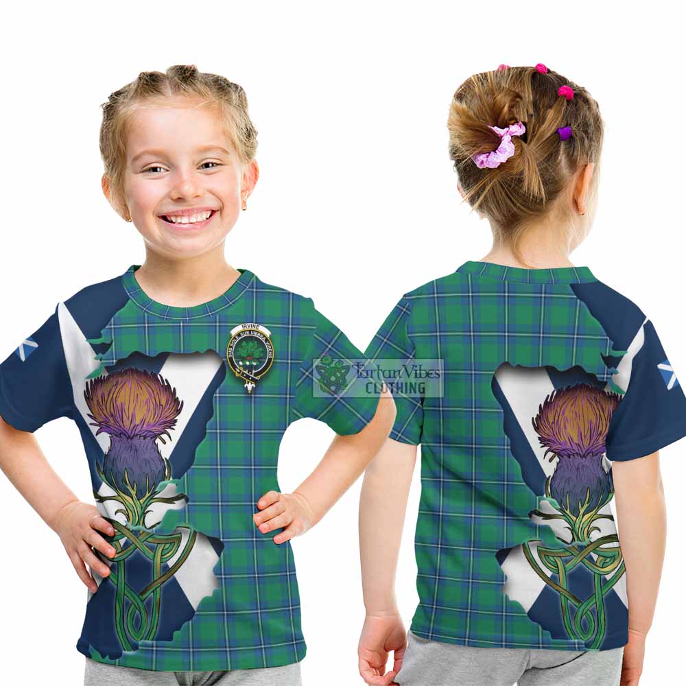 Tartan Vibes Clothing Irvine Tartan Family Crest Kid T-Shirt Scottish Thistle Celtic Inspired