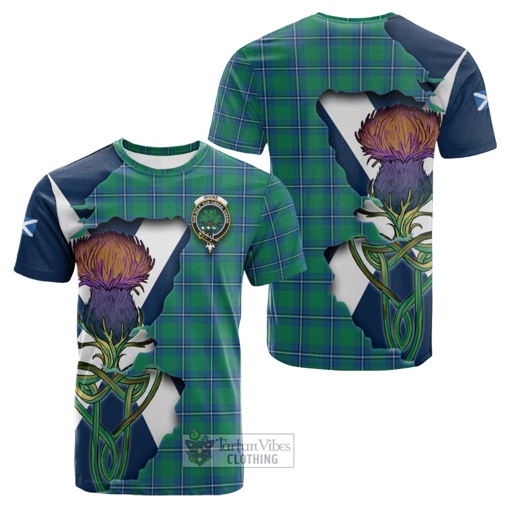 Tartan Vibes Clothing Irvine Tartan Family Crest Cotton T-shirt Scottish Thistle Celtic Inspired