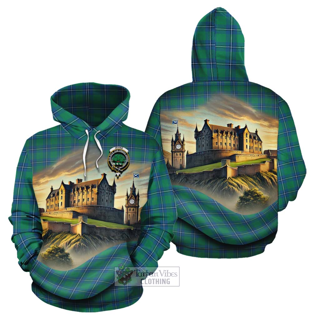Tartan Vibes Clothing Irvine Tartan Family Crest Cotton Hoodie with Scottish Ancient Castle Style
