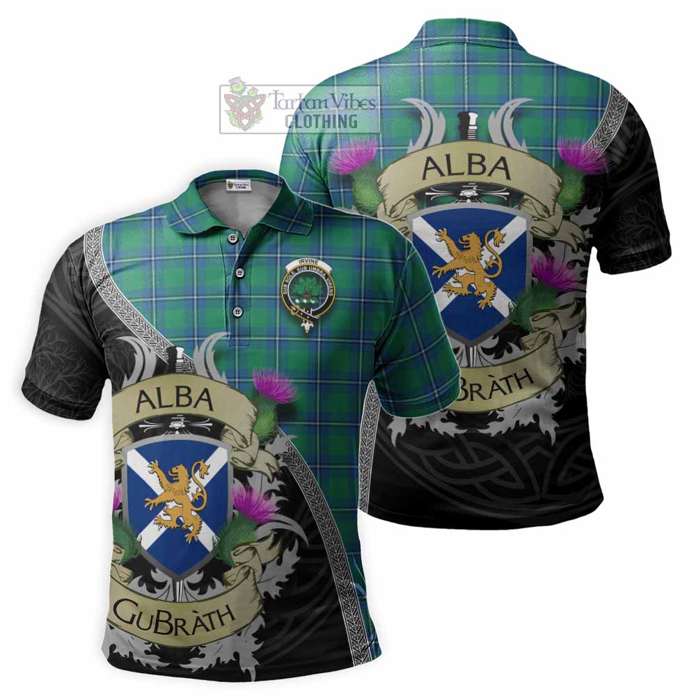 Tartan Vibes Clothing Irvine Tartan Family Crest Polo Shirt Lion Rampant Royal Thistle Shield Celtic Inspired